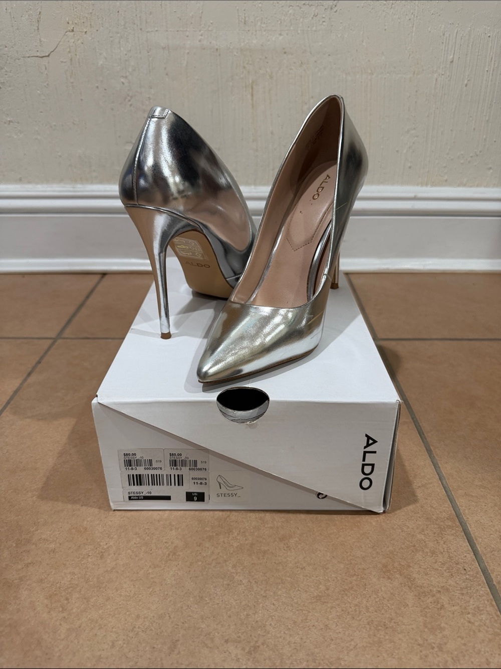 Aldo Silver Metallic Pointed-Toe Stiletto Heels